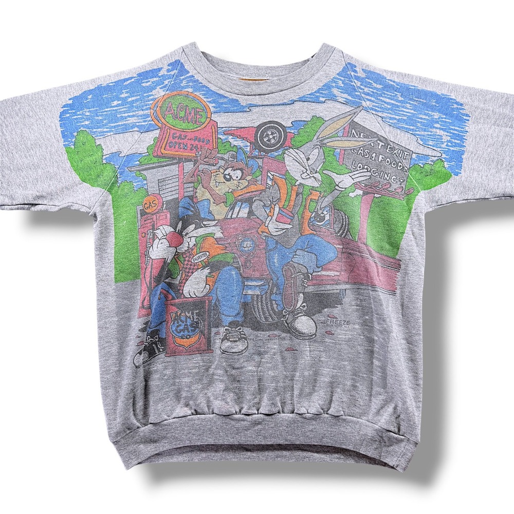 Vintage Freeze Looney Tunes Acme Gas Station Sweatshirt XL Grey Bugs Bunny Tas